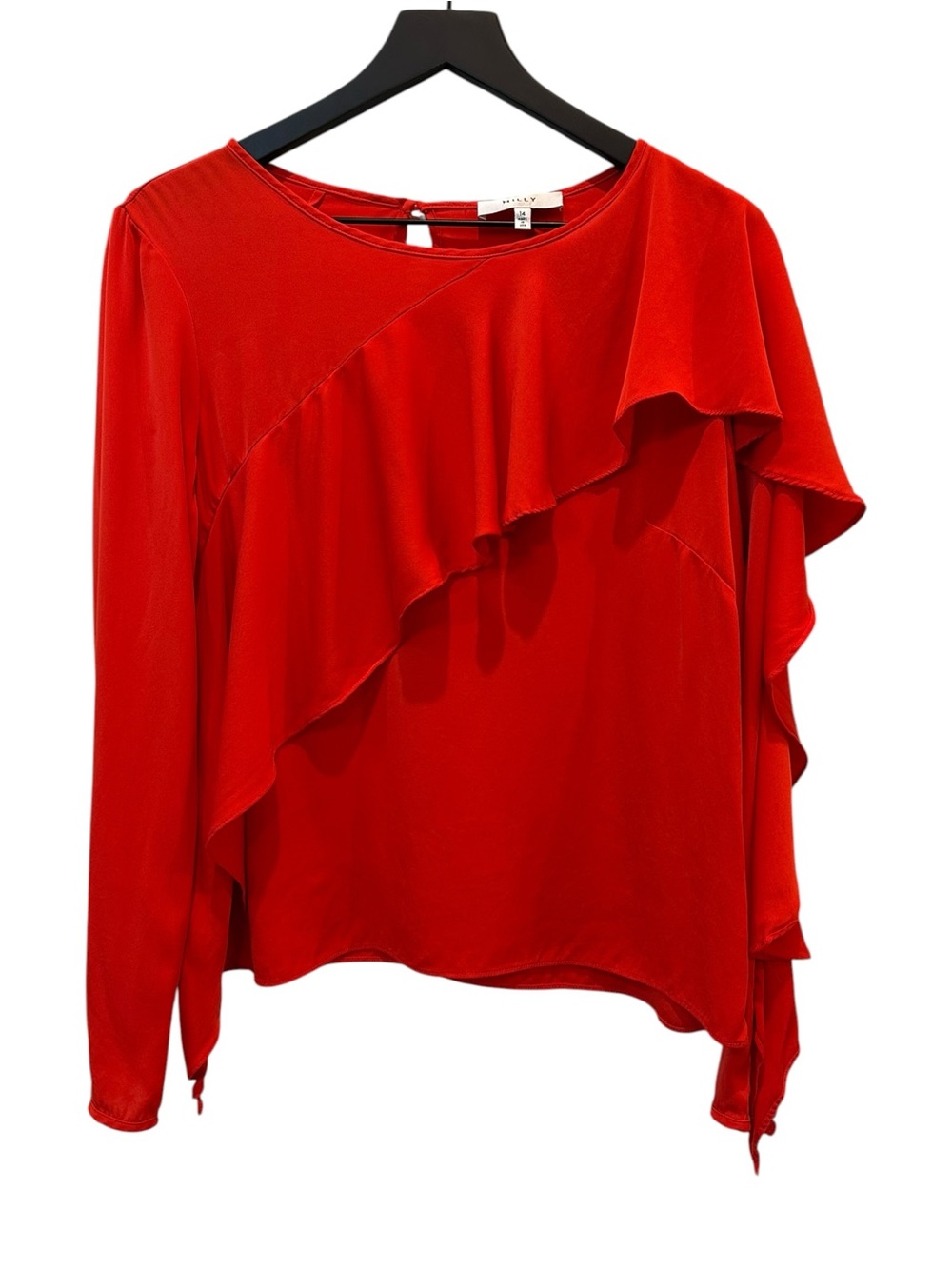 Milly Red Long Sleeve Silk Ruffle Blouse Top